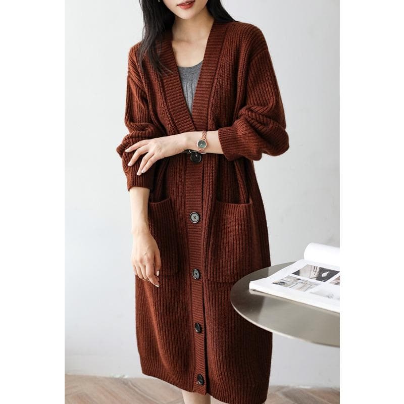 Thickened Yak Velvet Knitted Cardigan Jacket for Women In Autumn and Winter Retro Loose Lazy Style Mid-length Sweater Outer Wear One size