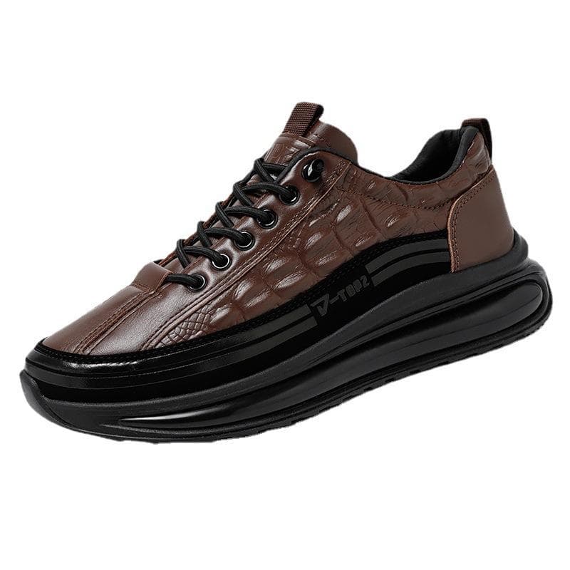 Vintage Crocodile Print Men's Shoes 2024 Thick Sole Men's Hugh Shoes Men's Leather Shoes 42 brown