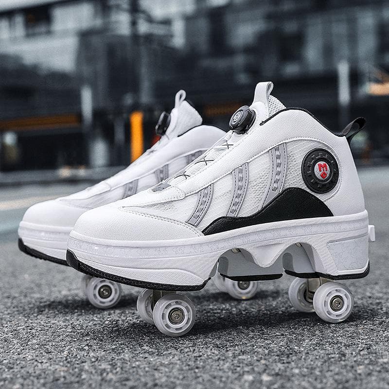 Runaway Shoes Big Four-wheel Boys and Girls Double-row Roller Skates Female Students One-click Automatic Contraction Deformation Wheel Shoes 39