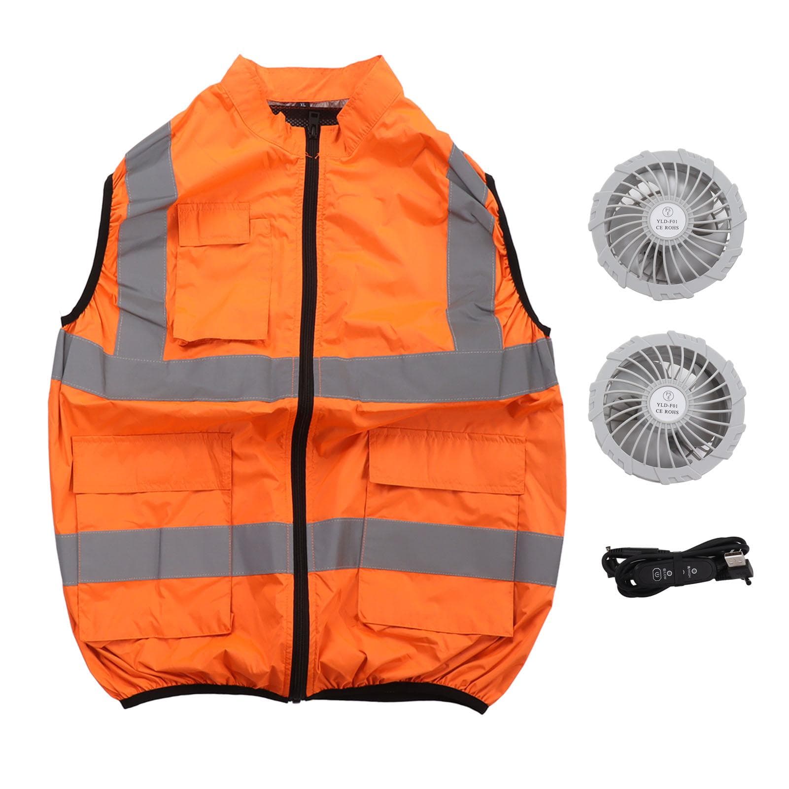 Cool Vest Summer Cooling Fan Waistcoat Air Conditioned Reflective Stripe Rechargeable Work Clothes XXXL orange