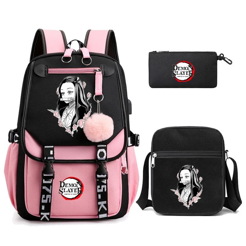 3Pcs/set Demon Slayer Kamado Nezuko Backpacks for Girls Anime School Bag Teenager Student Canvas Laptop Back Pack Women Rucksack