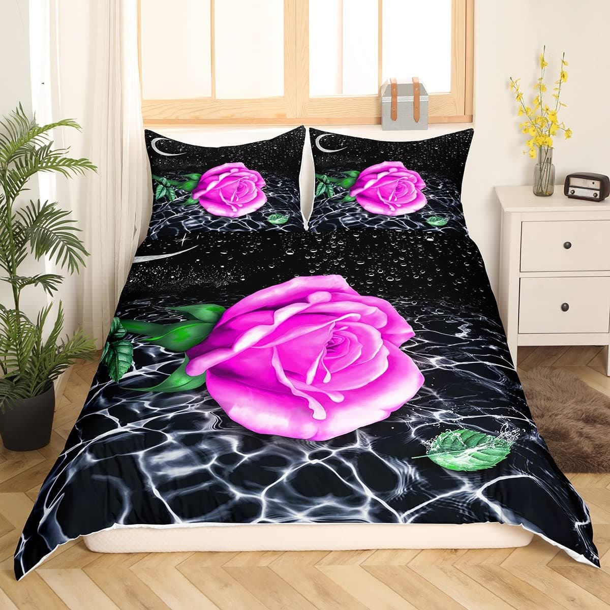 Blue Rose King Queen Bedding Set Romantic Floral Duvet Cover Abstract Water Ripples Flower Comforter Cover Polyester Quilt Cover 140x210cm 2pcs