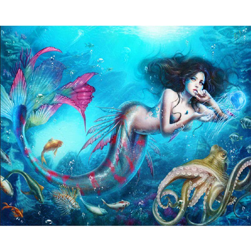DIY Cartoon Mermaid Diamond Embroidery Painting 5D Diamond Mosaic Diamond Painting Cross Stitch 20X30CM