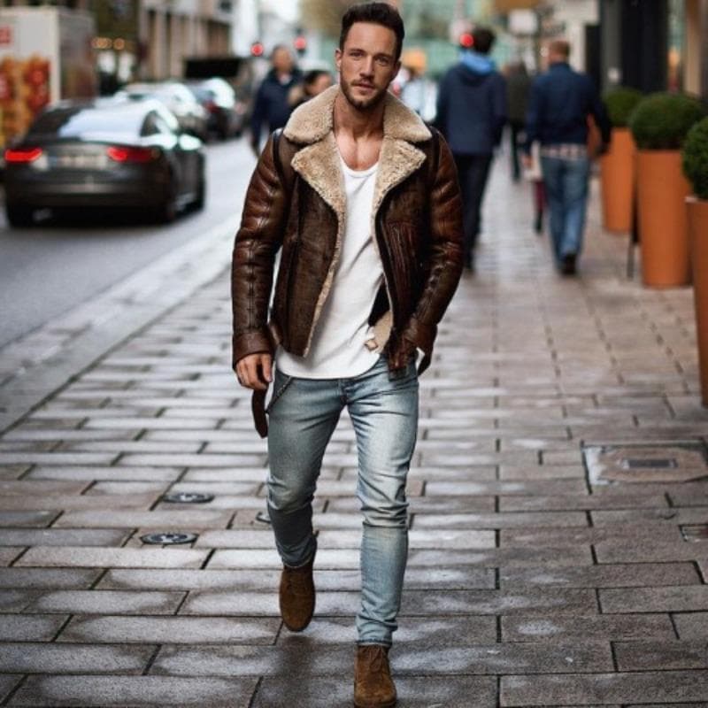 Men's Fur Integrated Jacket Imitation Leather Jacket XL