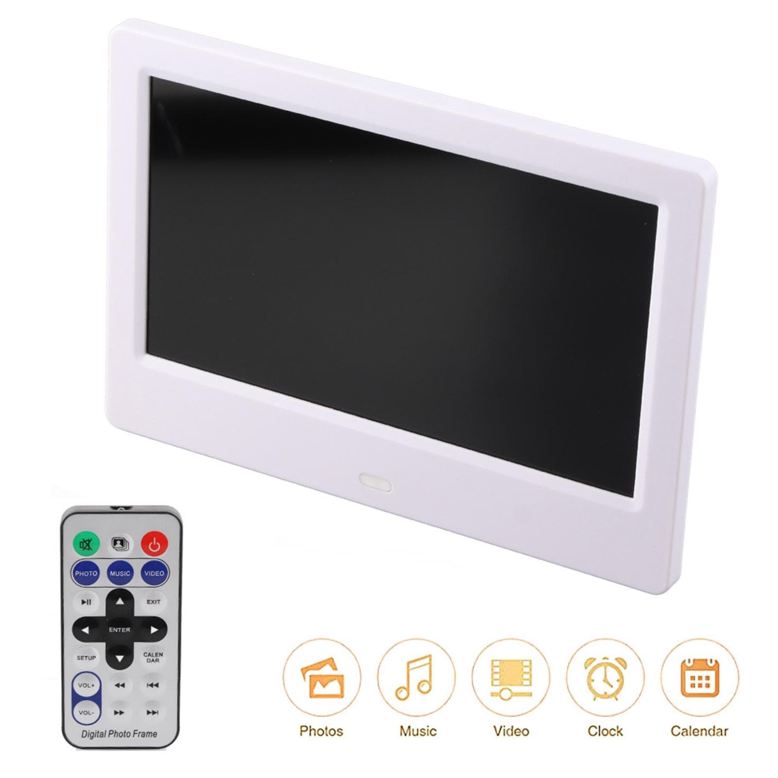 Digital Photo Frame White 7in IPS Screen 1024x600 HD Electronic Album with Body Sensor 16:9White EU UK Plug white