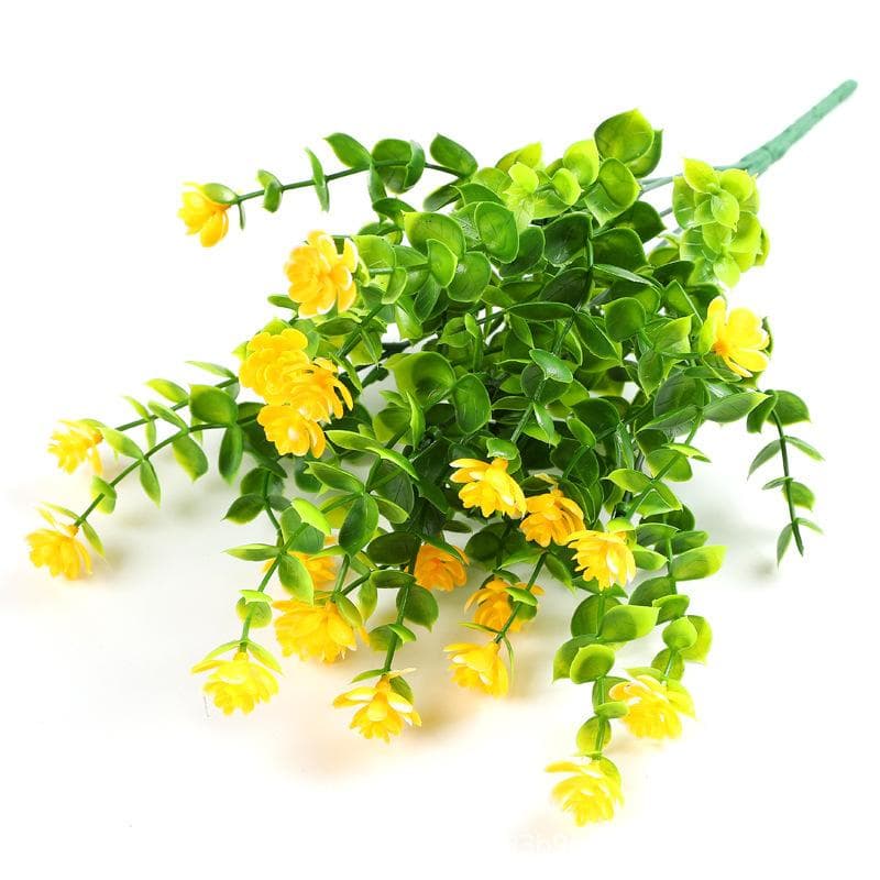 Artificial Eucalyptus Flowers Outdoor Fake Boxwood Plants Shrubs Flowers for Decoration No Fade Faux Plastic Plants yellow