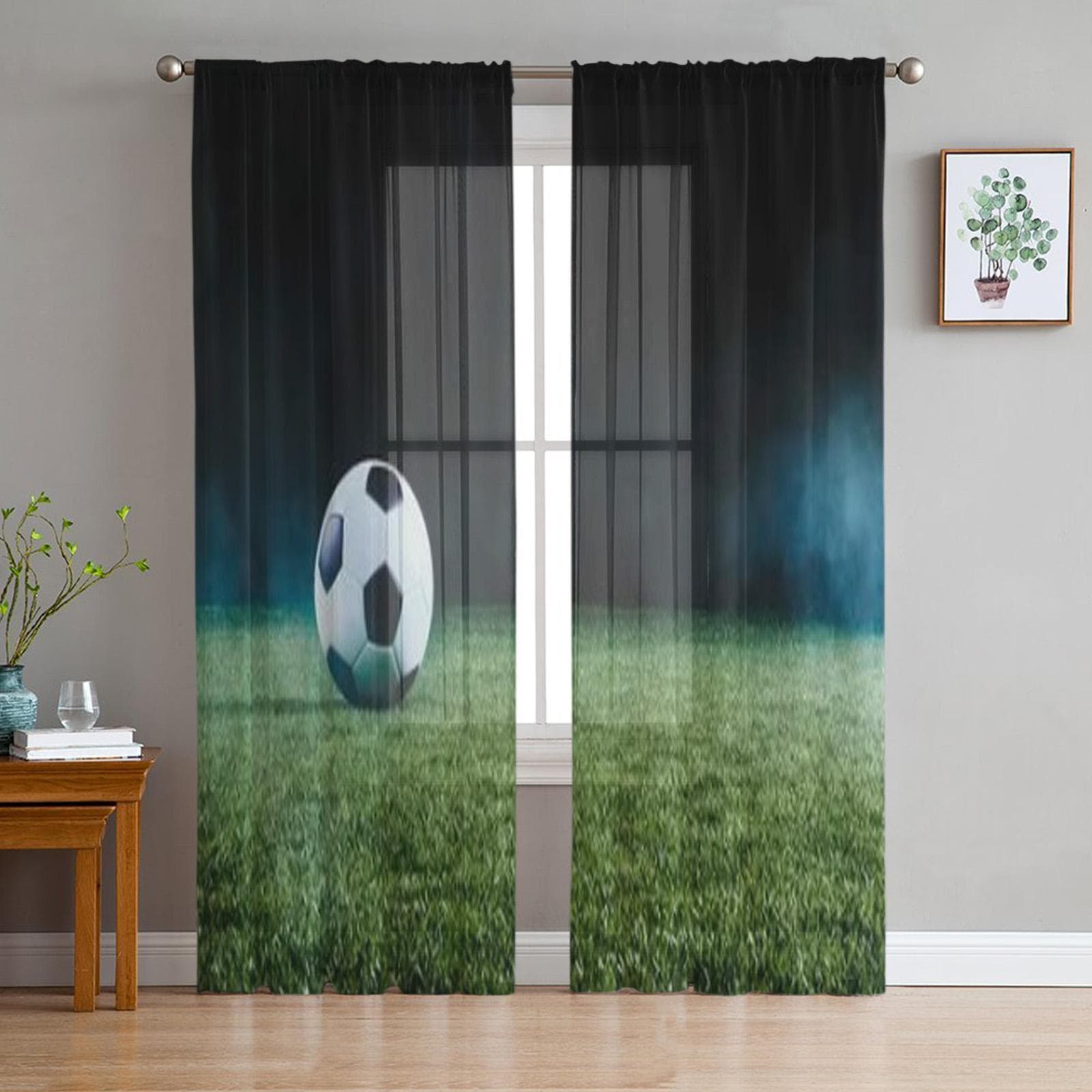 Soccer Team Ball On Field Shadows At Night Tulle Curtains For Living Room Sheer Curtain Bedroom Veil Organza Decorative Drapes 135W x 114H(cm)