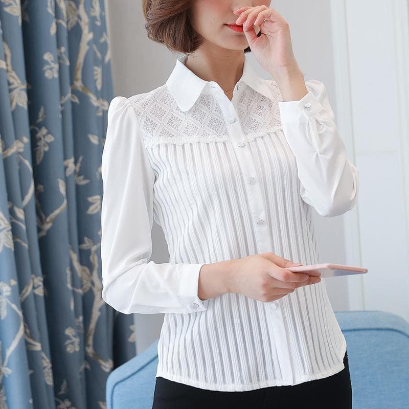 Women's Casual Chiffon Long-Sleeve Slim-Fit Versatile Spring Shirt XXXL