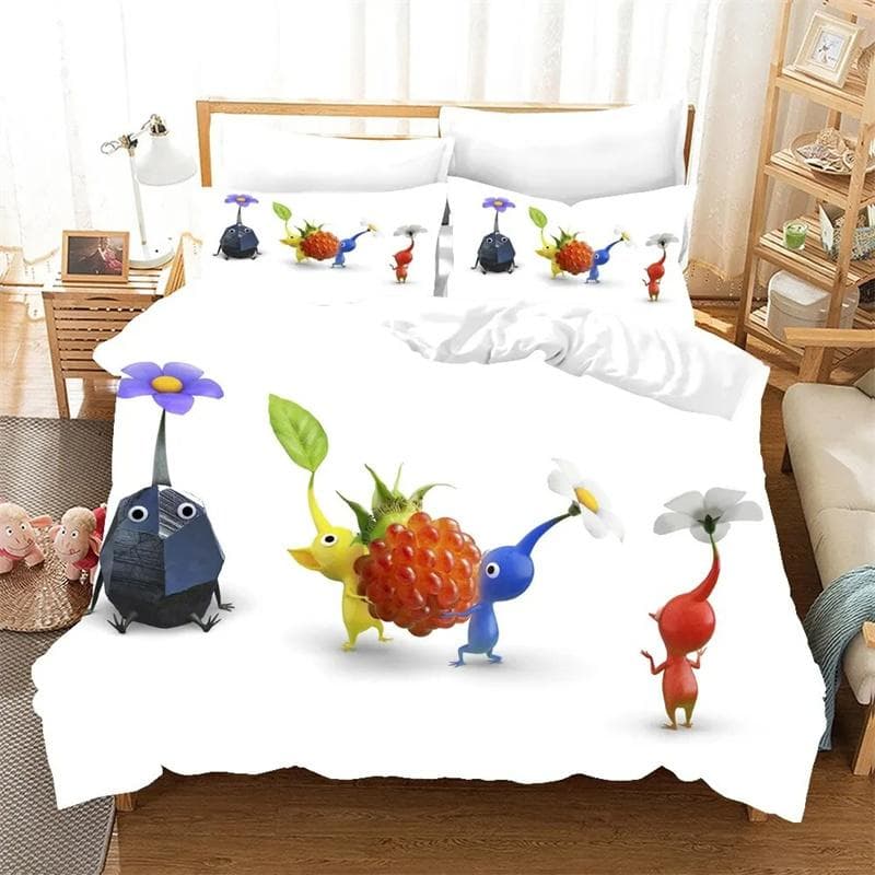 3D Print Pikmins Game Bedding Set,Duvet Cover Comforter Bed Set Quilt Cover Pillowcase,King Queen Twin Size Boys Girls Adults 135x200cm 2pcs