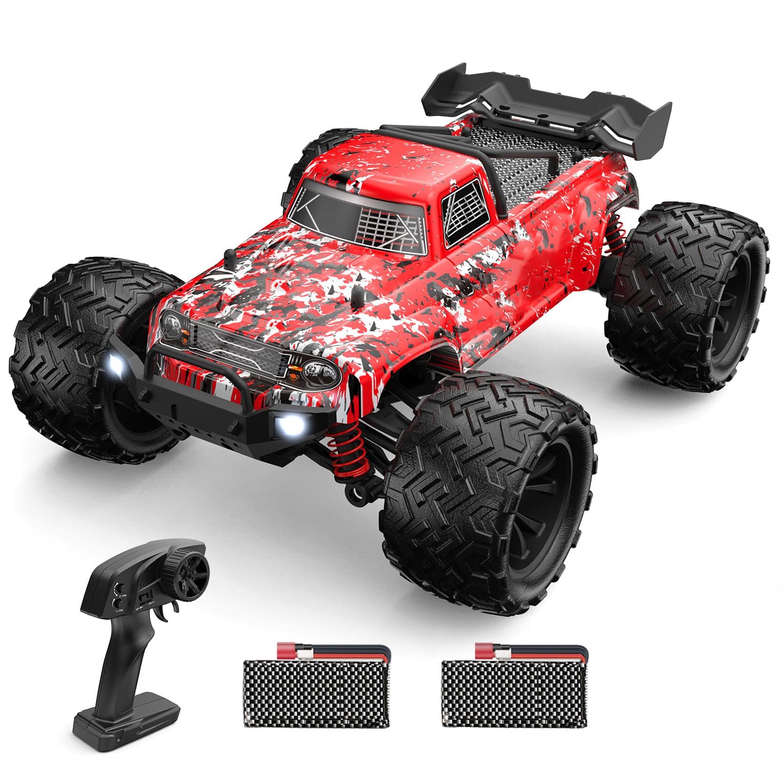 Remote Control Car 1/16 2.4GHz 40km/h All Terrain Off Road Trucks 4WD Climbing Car Gifts Full Scale 2 battery red