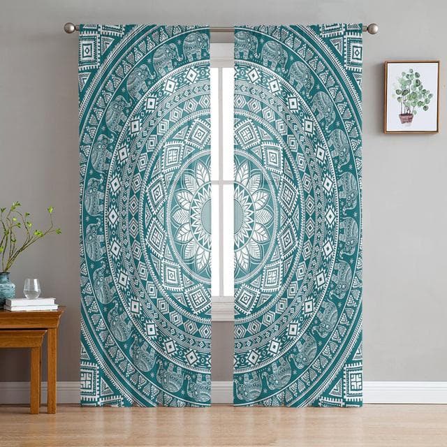 Boho Mandala Datura Buddhism Ethnic Sheer Voile Curtains For Kitchen Living Room Bedroom Decor Tulle Curtains Window Treatment 1 PCS W300XH250cm