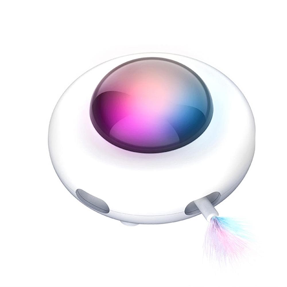 Automatic Cat Toy Electric Smart Gravity UFO Self-entertaining Feather Wand Pet Toy - For Cat white