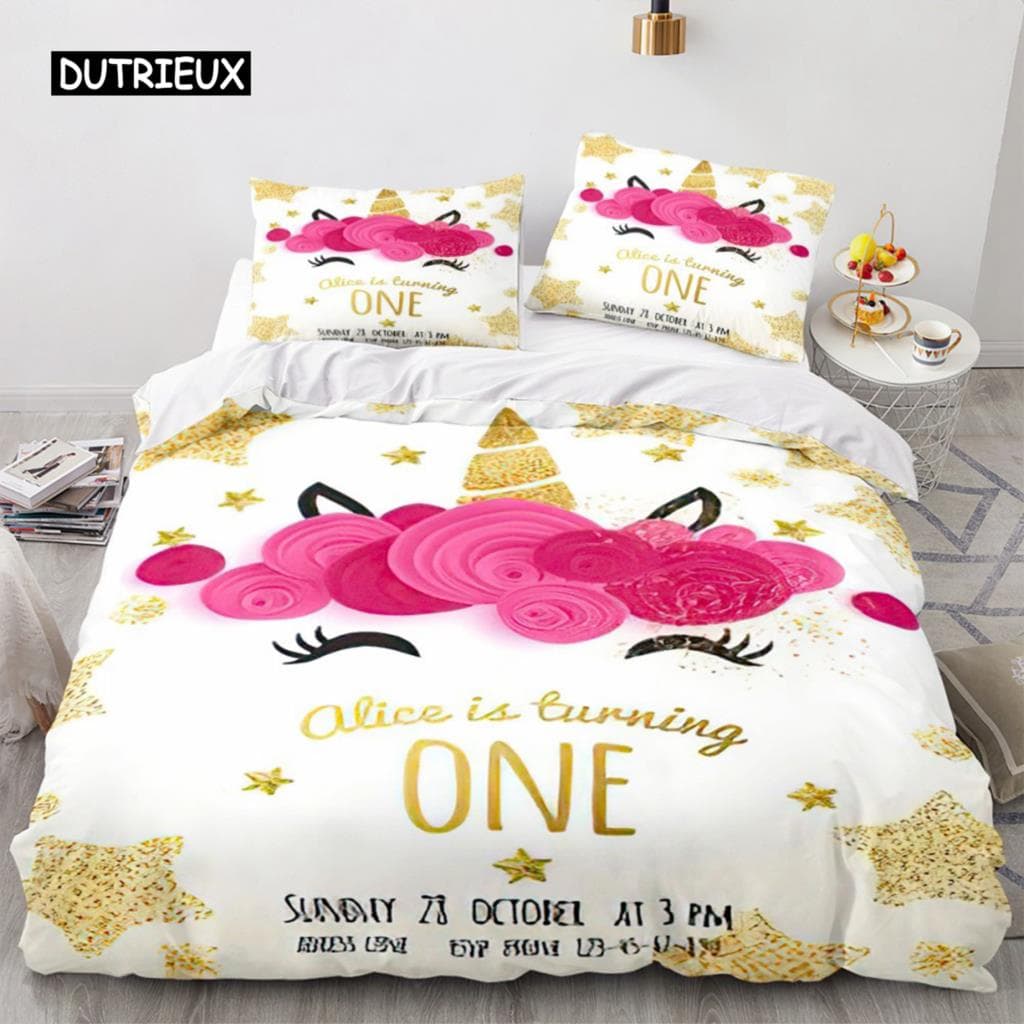 Cartoon Unicorn Duvet Cover Rainbow Bedding Set Horse Microfiber Comforter Cover For Children Girls Birthday Gifts Room Decor EU single(135x200cm)