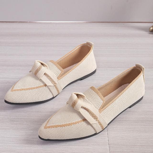 Women's Shoes Loafers Ballet Flats Pointed Toe Barefoot Slip-on Casual Low Heel Luxury Brand Woman Shoe in Butterfly 36 beige