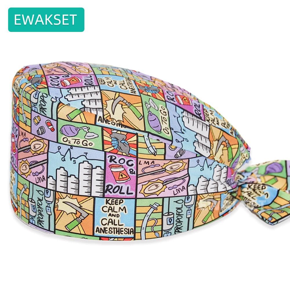 Cartoon anesthesia Anesthesiology surgical cap for women men Cotton hospital Clinical Nurse Hat Dental Medical Surgery Scrub Cap One size