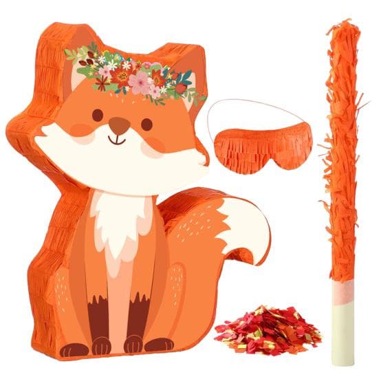 Fox Birthday Party Pinata Woodland Theme Pinata with Stick Blindfold Confetti for Animal Fox