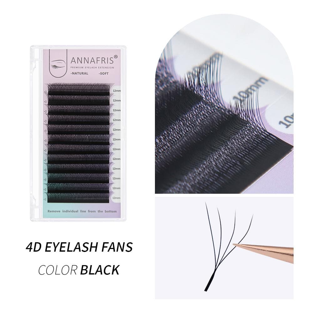 ANNAFRIS W Shape Bloom Eyelash Extension 4D Volume Premade W Automatic Flowering Natural Soft Easy Fanning Cluster YY EyeLashes 0.07mm C 11mm black