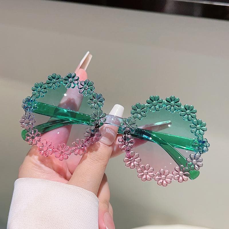 6 Pcs Flower Sunglasses for Girls Kids Stylish Multi-color Trendy Cute Children Sun Glasses Fashion Decor Shades as picture shows