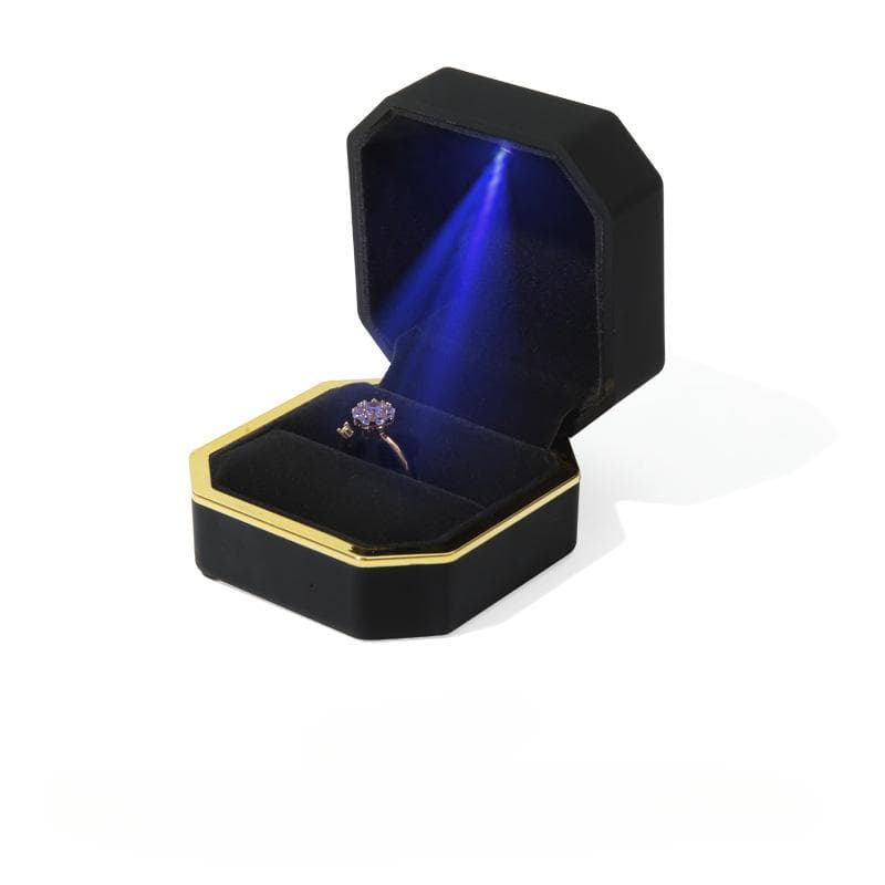 1 Pcs LED Jewelry Ring Box Luxury Necklace Pendant Gifts Display With Light For Proposal Engagement Wedding Case black