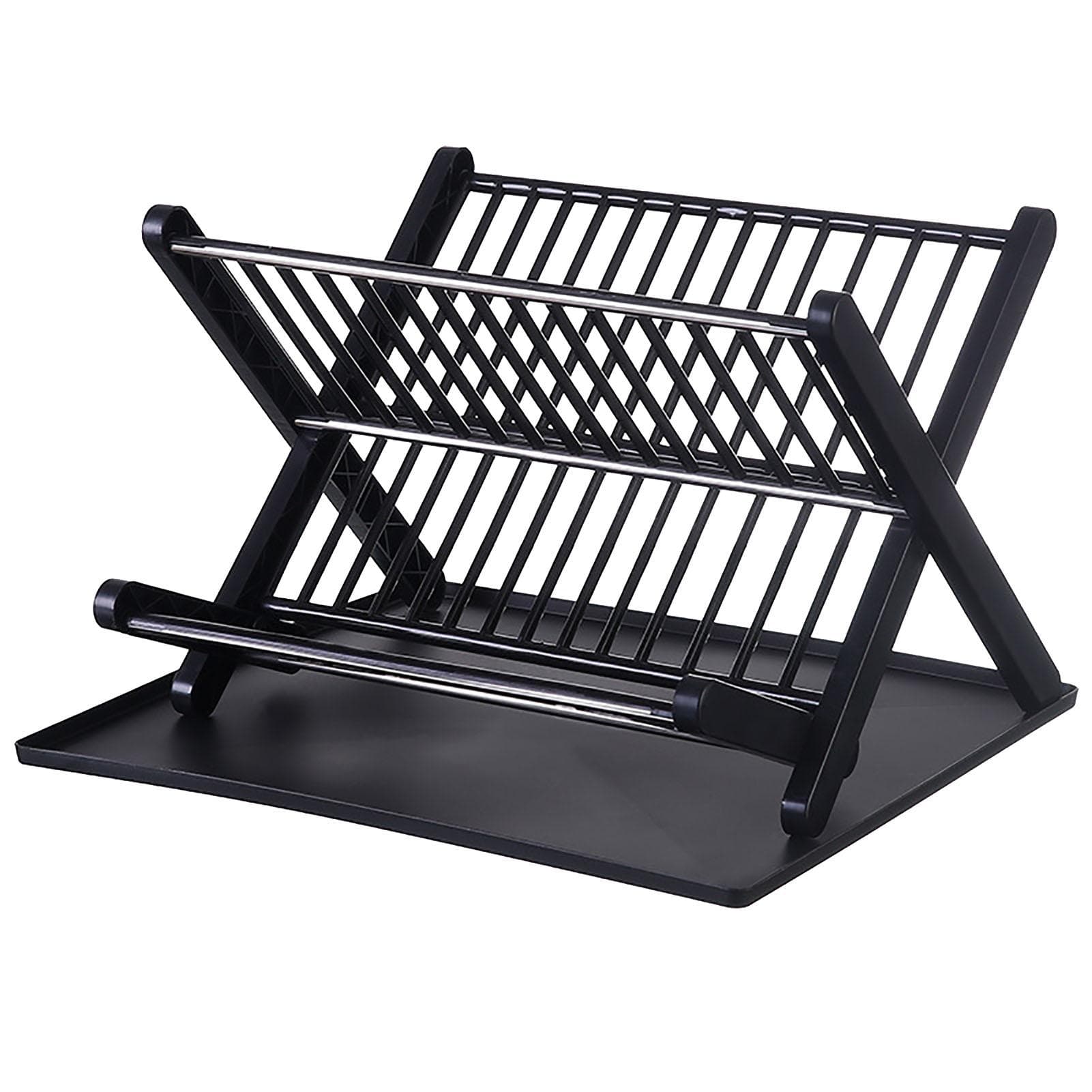 Dish Rack 2 Tiers Large Capacity Drain Board Keep Drying Foldable Bowl Dish Rack for Kitchen Black Black