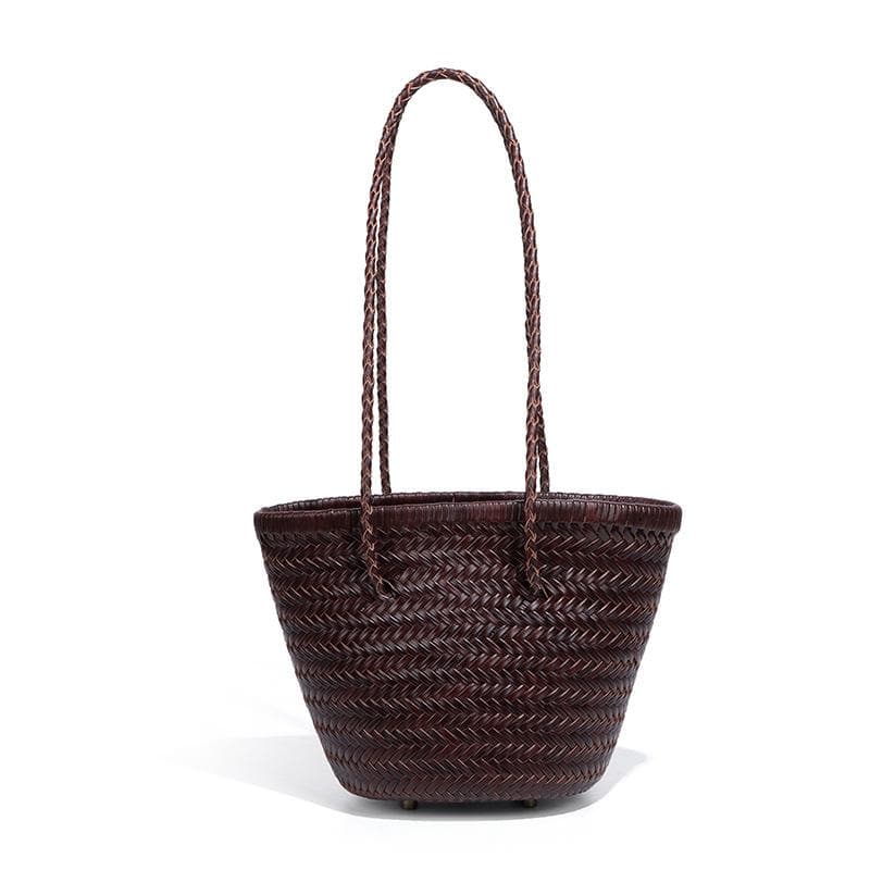 Fashionable and Versatile Vegetable Basket Leather Single-shoulder Women's Bag, Trendy Woven Bag, French Niche Underarm Mother and Child Bag
