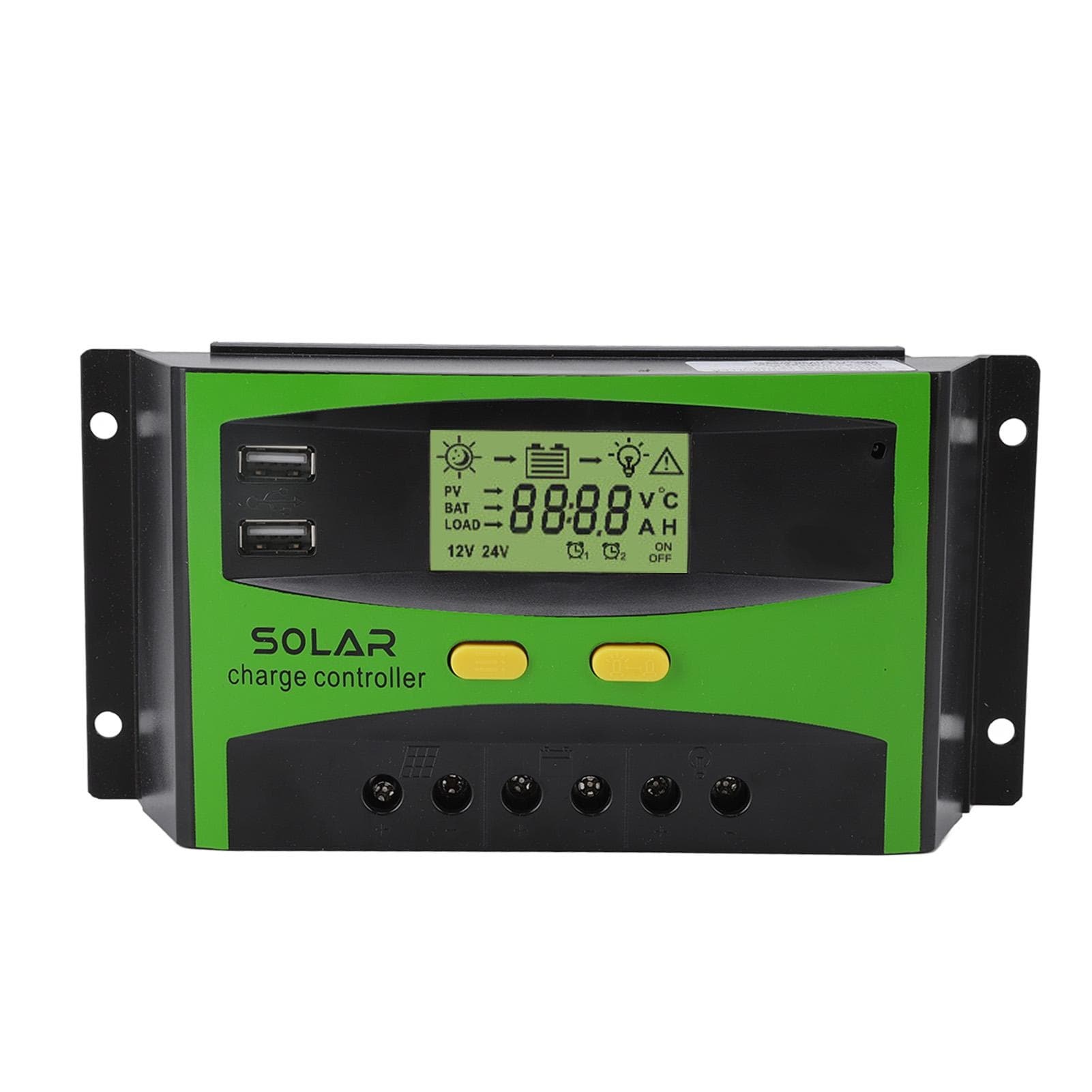 12V/24V PWM Solar Controller Dual USB Double Button Operation Solar Charge Controller with LCD 60A