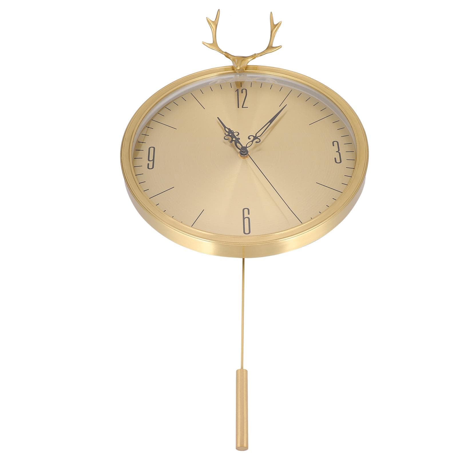 KR‑83002E Small Pendulum Clock Full Brass Antlers Wall Hanging Timepiece for Office Bedroom
