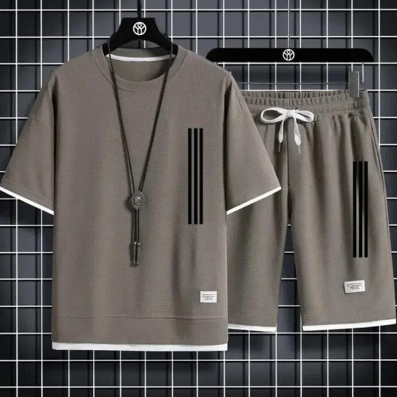 Adida New Man Tracksuits 2 Piece Short Sleeve Suits Printing T-shirt +sweatpants Sets Sutdent Casual Summer Sport Clothes XXL