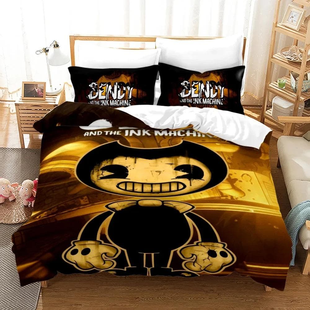 New Anime Bendy & Ink Machin Bedding Set Single Twin Full Queen King Size Bed Set Adult Kid Bedroom Duvetcover Set Home Textile EU Twin 135x200cm
