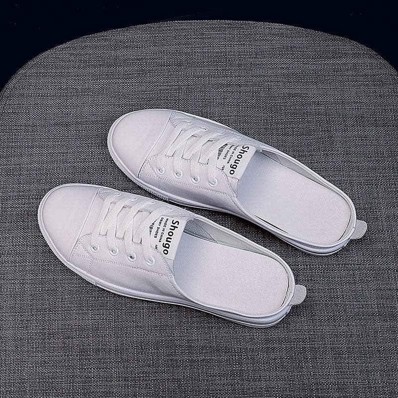 Slippers Leather Small White Shoes Women's Baotou Summer New Korean Version of The All-match Flat Half Drag Heelless Loafers 40 white
