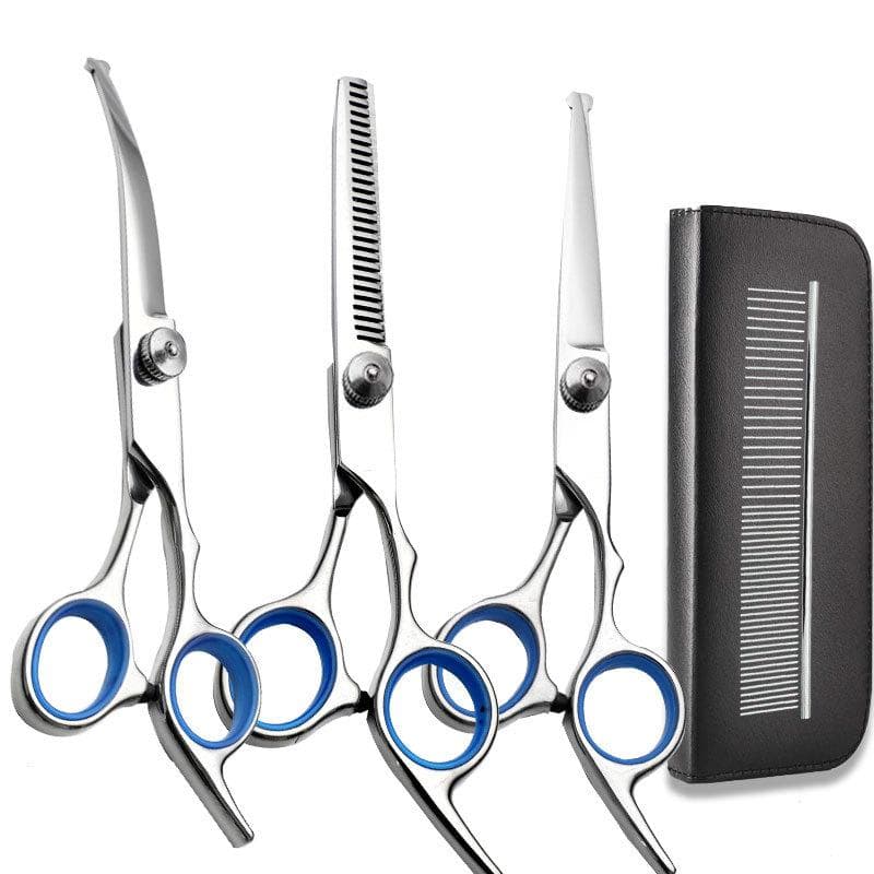Professional Dog Grooming Scissors Stainless Steel Round Tip Down-Curved Thinning and Cutting Shears for Precise Trimming and Shaping blue