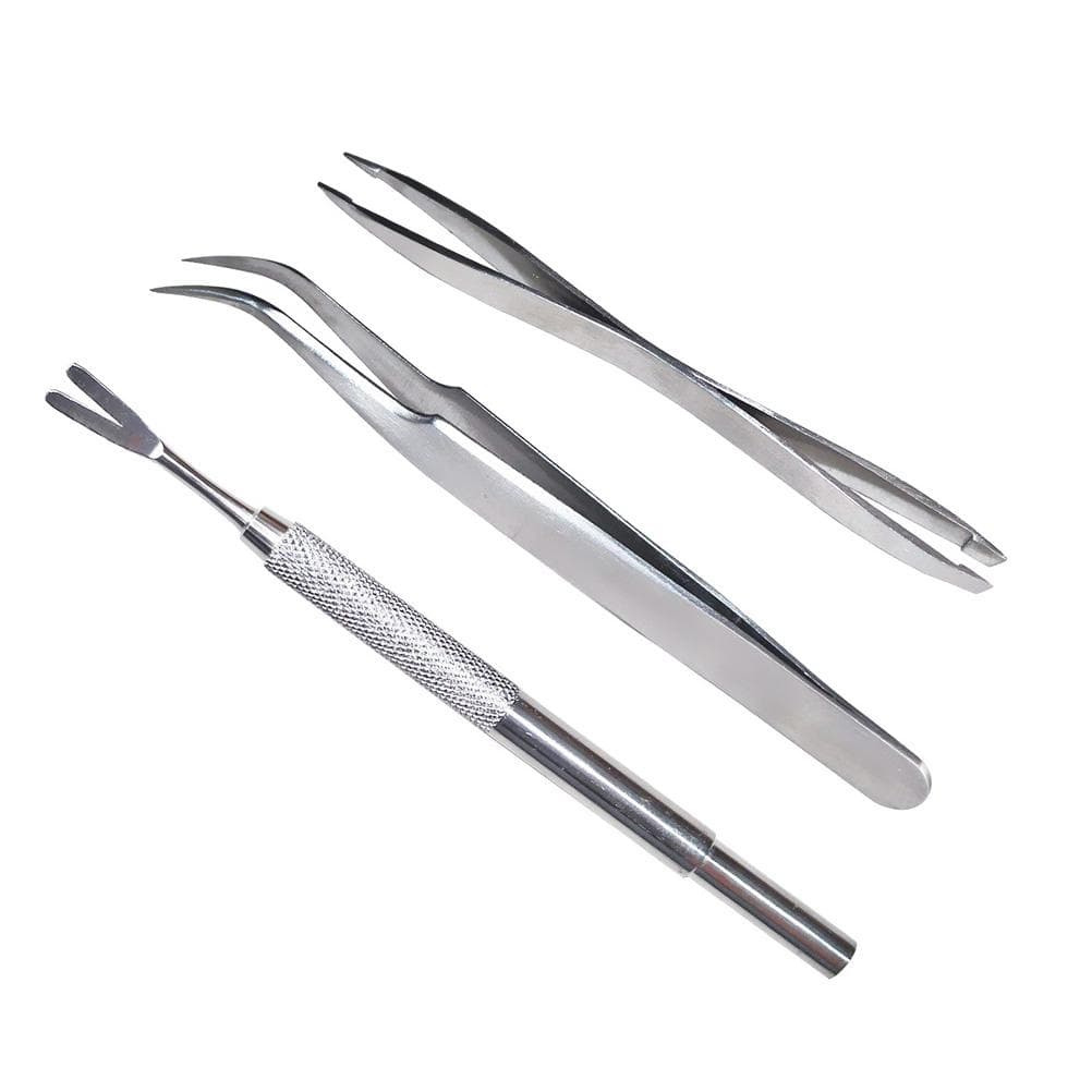 3Pcs Pet Flea Treatment Tick Removal Tools Set Stainless Steel Fork Tweezers Clip Set for Dog Cat silver