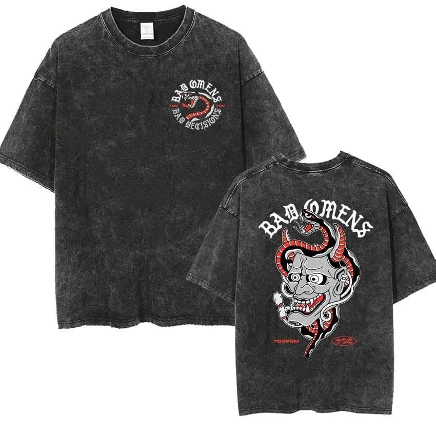 Streetwear Bad Omens Band Music Tour Washed T Shirt Retro 90s Men Women Clothing T-shirt Casual Oversized Tees M