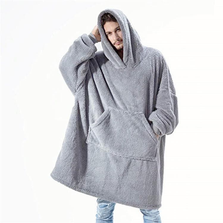 Fleece Hoodies Blanket for Women Men Oversized Hooded Sweatshirt Comfy Pullover Blanket Home Clothing One Size grey