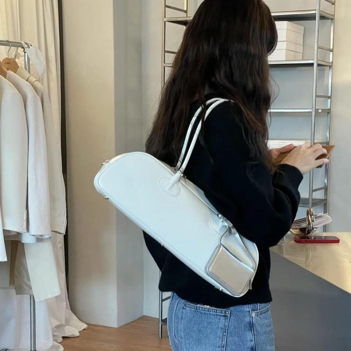 Niche Design of One-shoulder Large-capacity Leather Underarm Bag Bag white