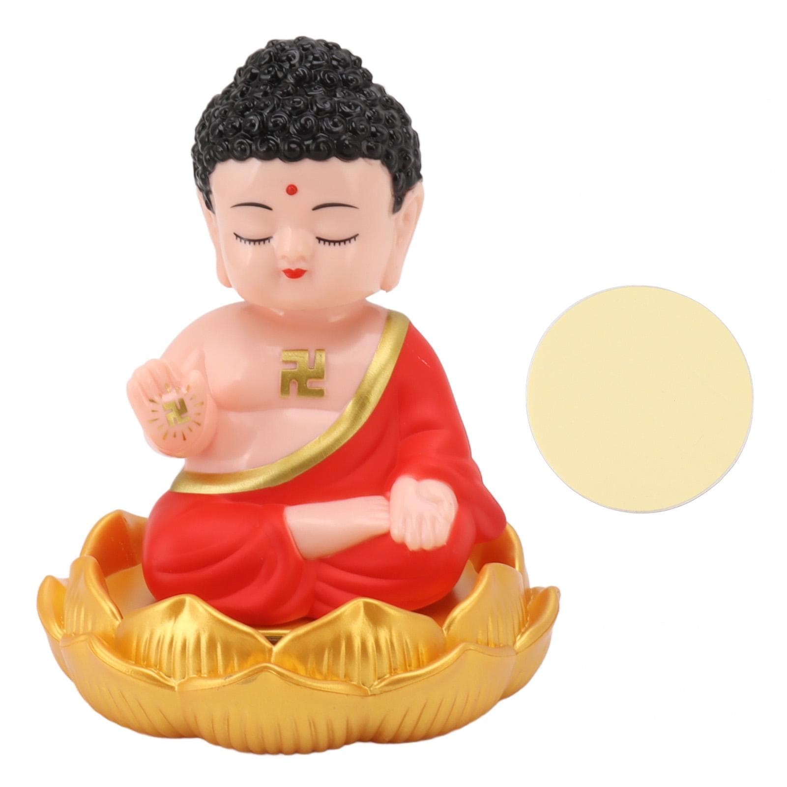 Buddha Ornament Solar Powered Light Energy Sensing Auto Nod Buddha Decoration for Home Car Office red