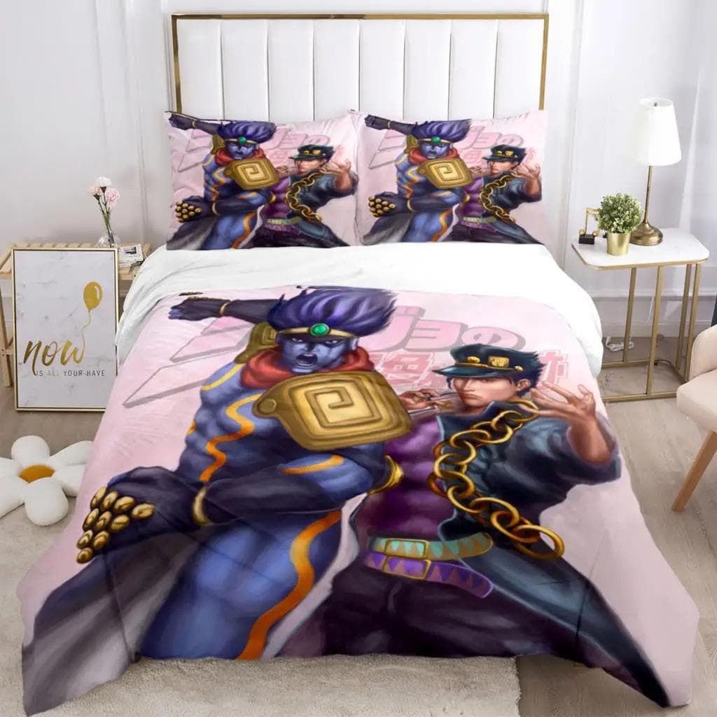 JOJO Anime Print Three Piece Bedding Set Fashion Article Boys Or Adults For Beds Quilt Covers Pillowcases Bedding Set Gift AU Single 140x210cm