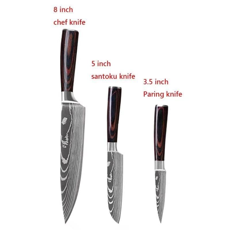 Japanese Chef Knife Set 3pcs Damascus Steel Pattern Kitchen Knives Sets Cleaver Paring Santoku Slicing Utility Knife