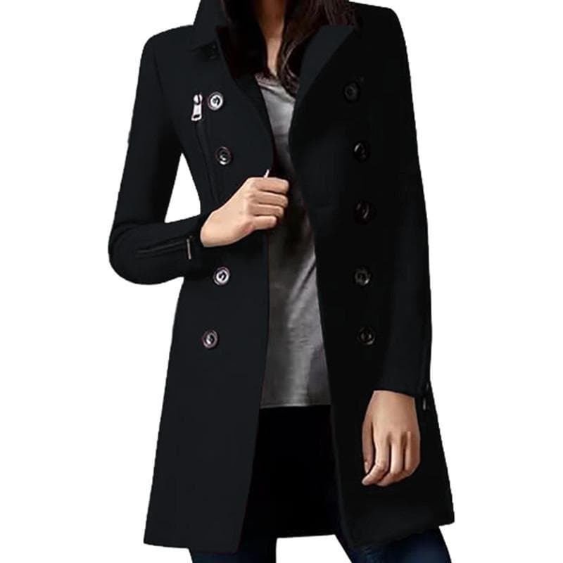 Autumn and Winter Long Woolen Women's Coat Zipper Jacket Double-breasted 3XL
