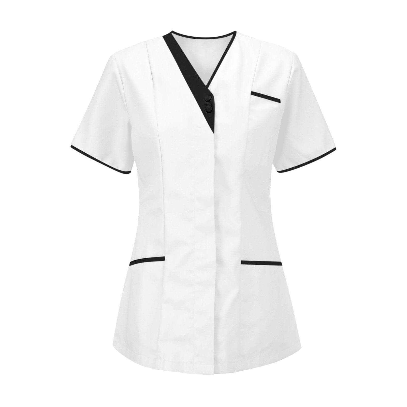 Beauty Salon Work Clothes Doctor Short-sleeved Top V-neck Nurse Uniform Solid Color Top XL white
