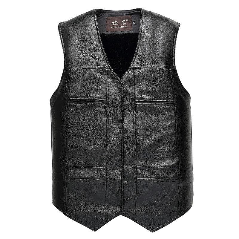 Men's Leather Vest Fall Winter Casual Thickened Warm Plus Size Fleece Lined Gilet Sleeveless Jacket For Middle Aged Stylish Outerwear L