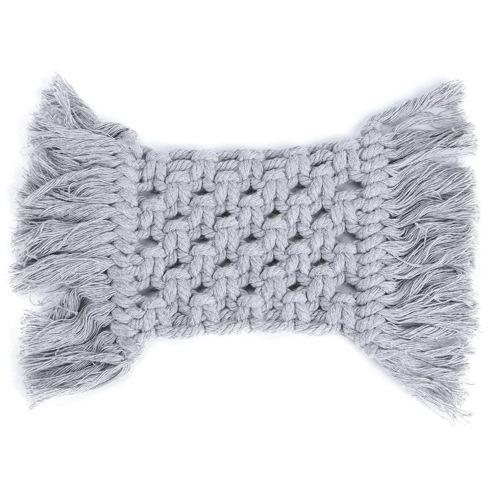 Elegant Anti-Skid Rectangular Cotton Thread Cup Mat Placemat Coffee Mat with Tassel Decor(Gray gray