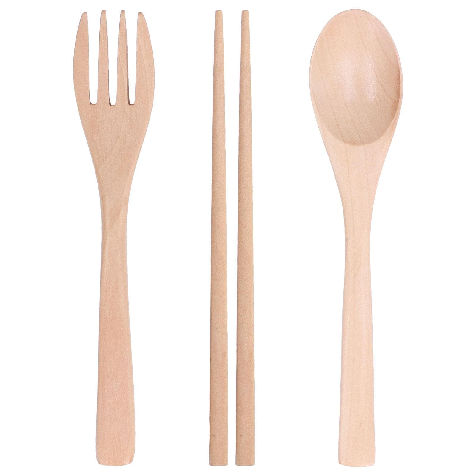 3PCS/Set Spoon Fork Chopstick Kitchen Cutlery Set Wooden Tableware for Travel Home Hotel L