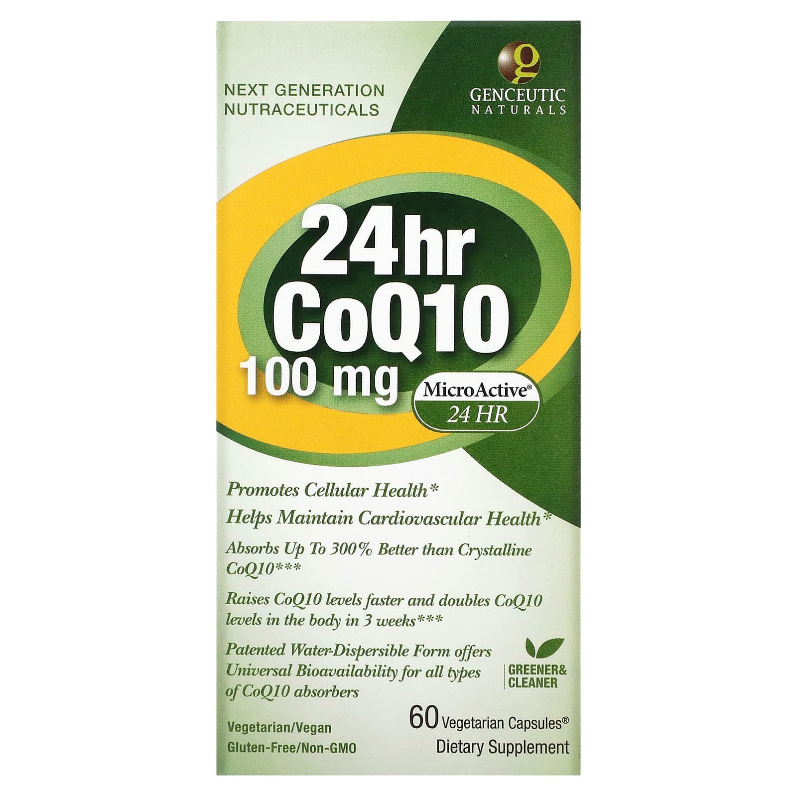 Genceutic Naturals, 24-hour CoQ10, 100 mg, 60 Veggie Capsules