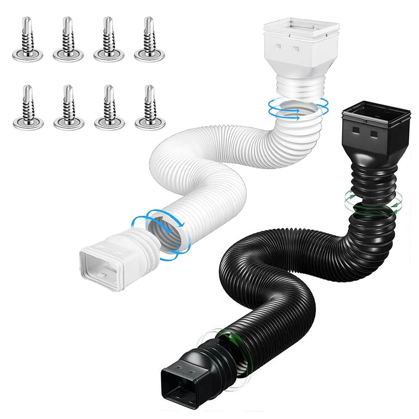 2 Pack Rain Gutter Downspout Extensions Flexible Down Spout Drain Extender with 3x4in and 2x3in white/black