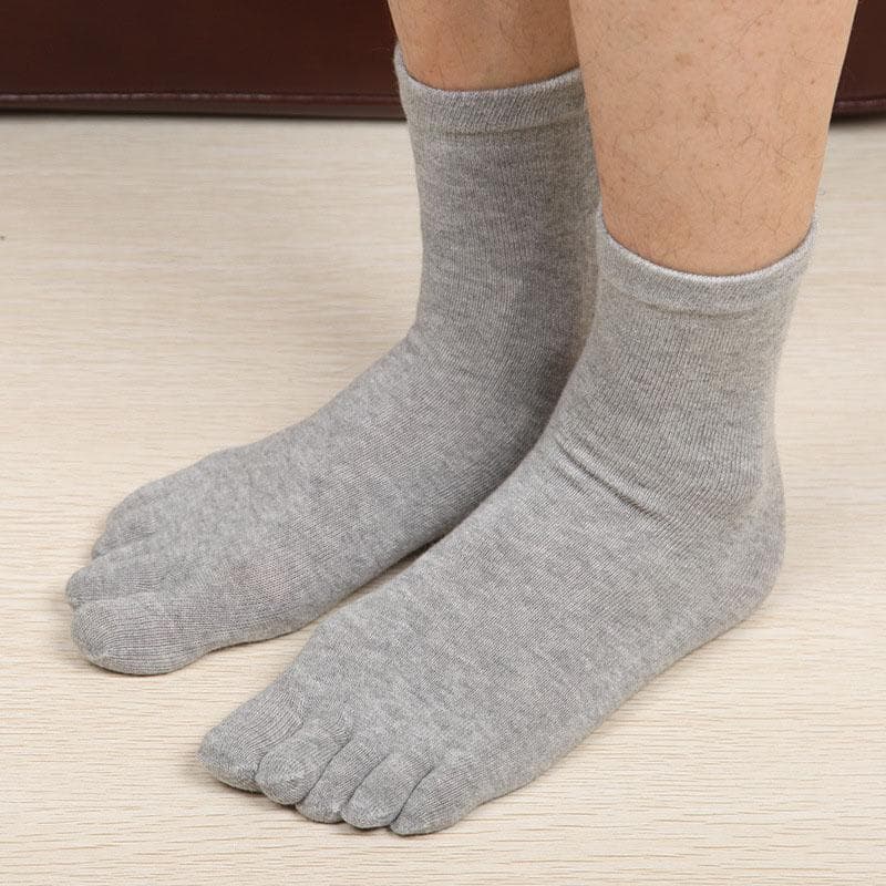 Socks with Fingers Men Fashion Sweat-absorbing Men's Breathable Sweat Toe Socks Comfortable Cotton Elastic Sports Business Socks light gray