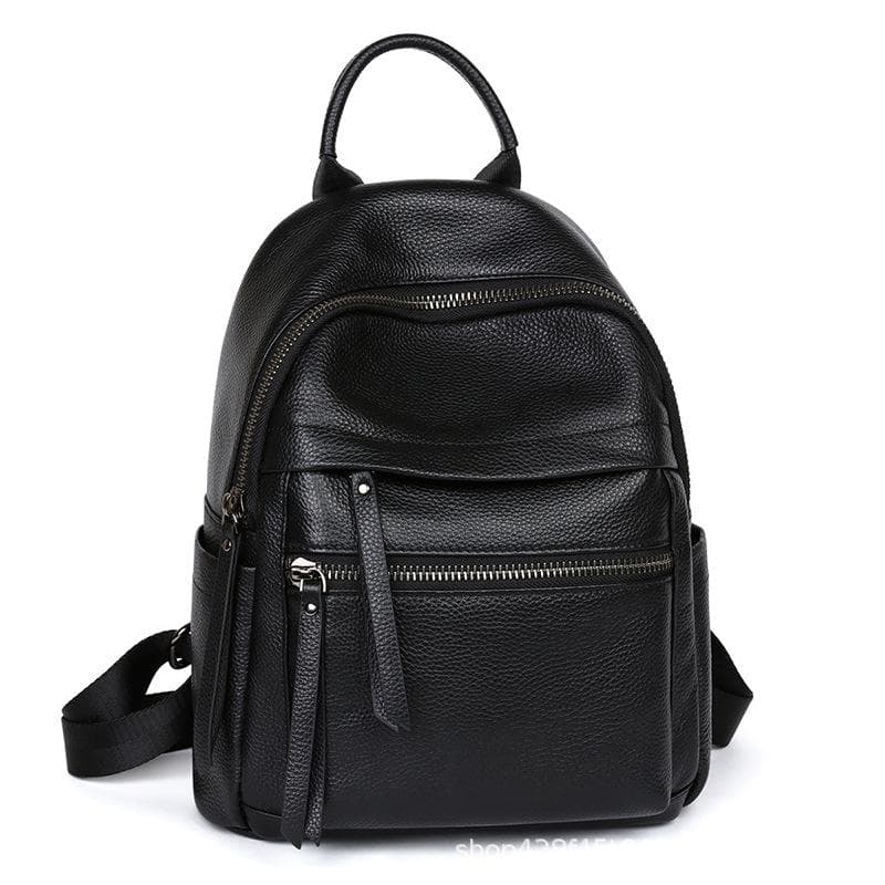 Leather Backpack Female Spring and Summer Fashion Hundred Bypass Head Leather Large Capacity Backpack Female Bag 27*15*33(cm) black