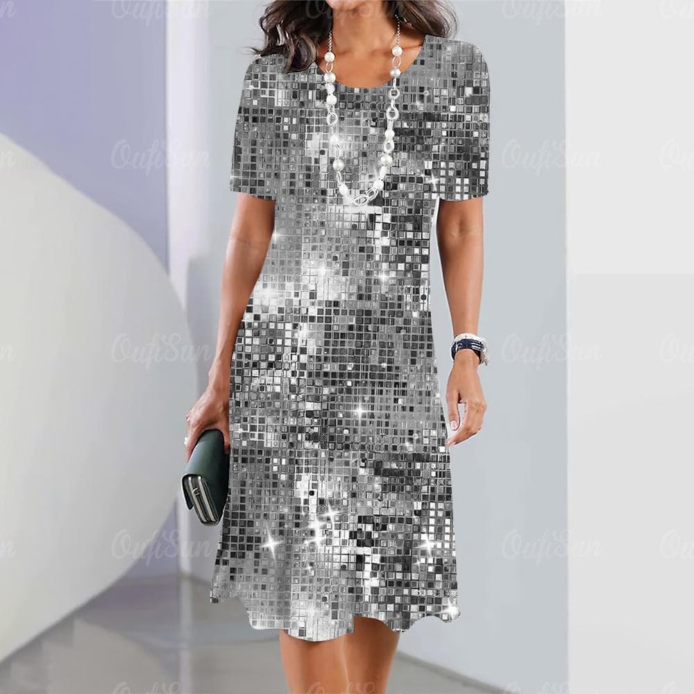 New Women's Dresses Sequin Print Elegant & Beautiful Midi Dresses Plus Size Female Summer One-piece Dress 5XL