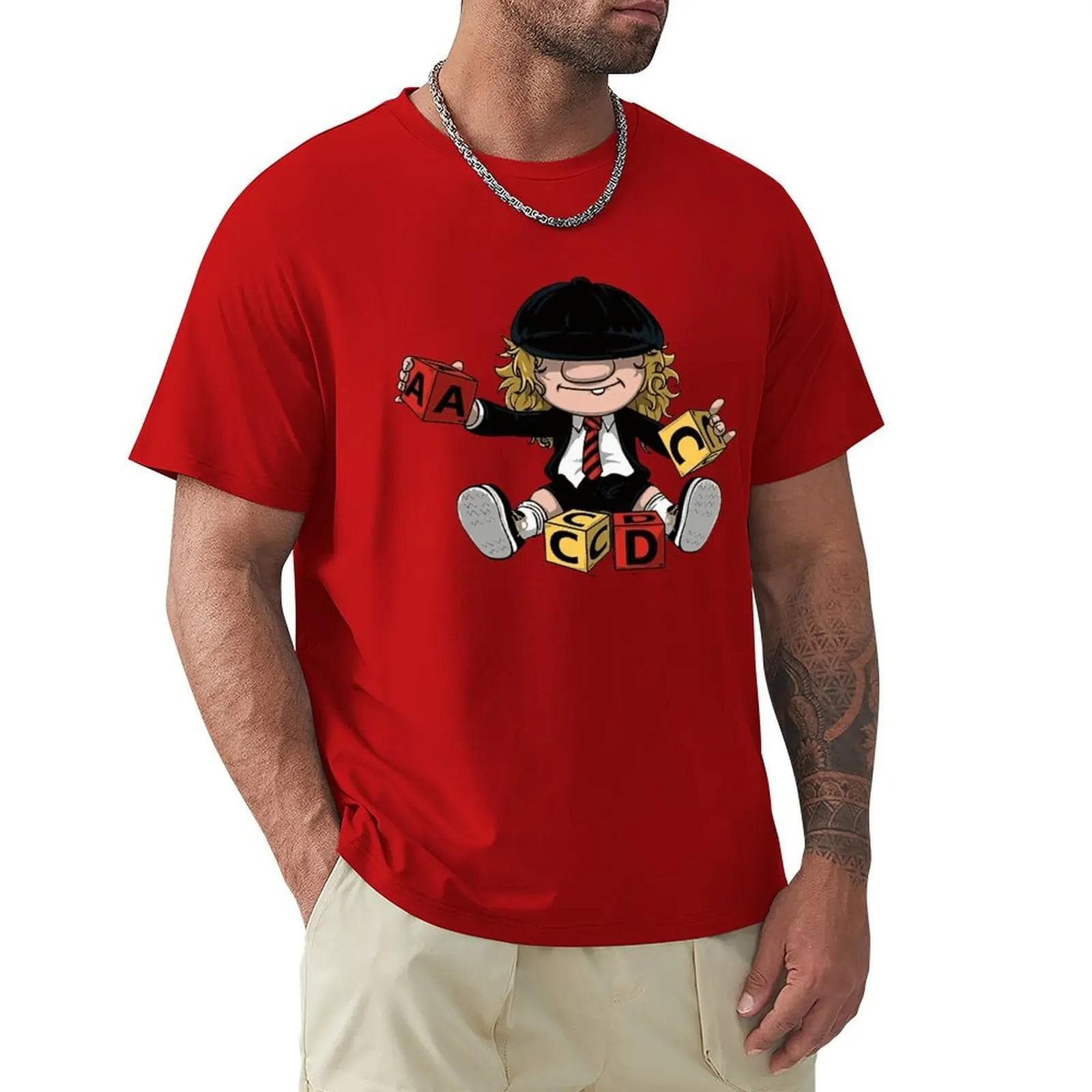 AC_DC Angus Young Hardrock Music Band Fan Male T Shirts Cartoon Graphic TShirts Cool Short Sleeve Clothing Streetwear T-Shirts S gold