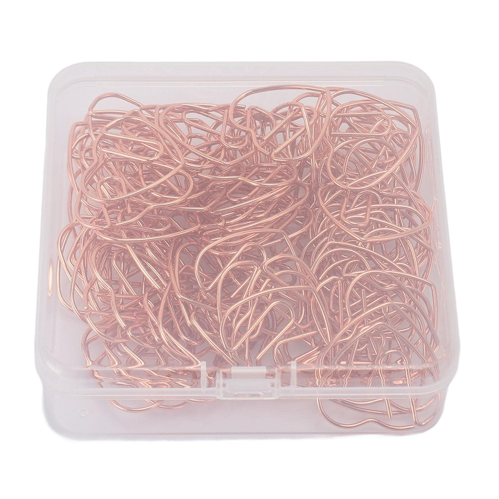 100Pcs Heart Shaped Paper Clips Iron Decorative Paperclips Set with Transparent Box for Office rose gold
